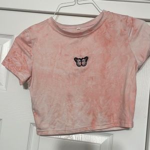 Pink Butterfly Crop top, Size Small